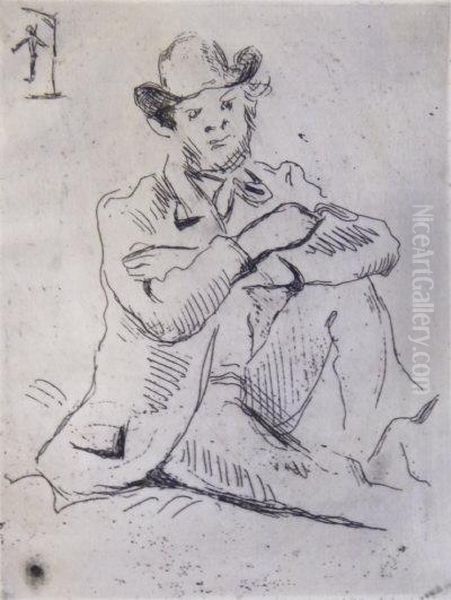 Seated Man With A Hat. Oil Painting by Paul Cezanne