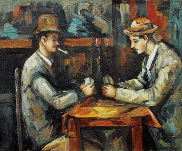 Card Players With Pipes Oil Painting by Paul Cezanne