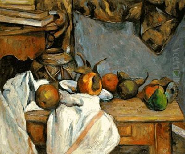 Ginger Pot With Pomegranate And Pears Oil Painting by Paul Cezanne