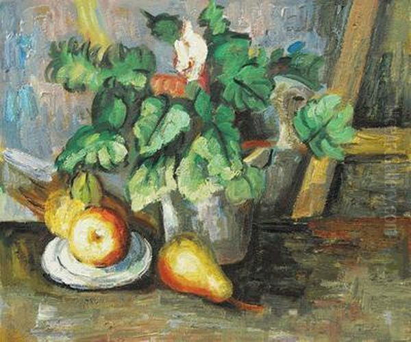 Plate With Fruit And Earthenware Oil Painting by Paul Cezanne