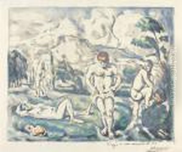 Les Baigneurs - Grande Planche Oil Painting by Paul Cezanne