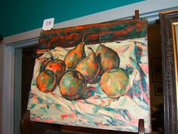 Still Life Of Fruit On A White Cloth Oil Painting by Paul Cezanne