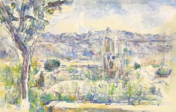 La Cathedrale D'aix Vue De L'atelier Des Lauves Oil Painting by Paul Cezanne