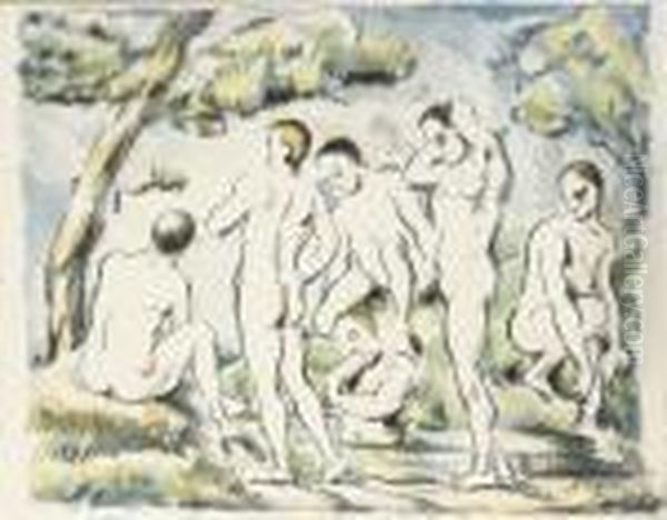 Les Baigneurs, Petite Planche Oil Painting by Paul Cezanne