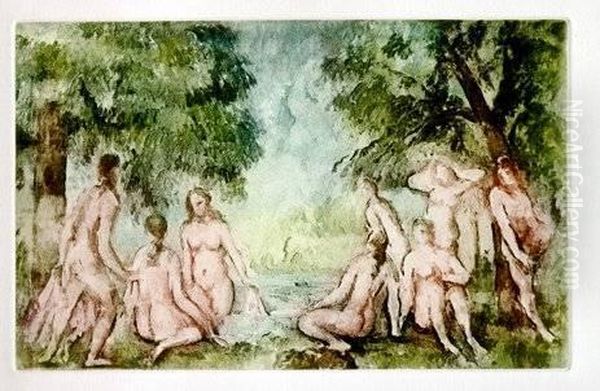 Les Baigneuses Oil Painting by Paul Cezanne