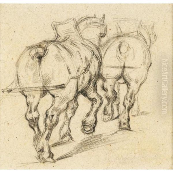 Chevaux De Trait (d'apres Gericault) Oil Painting by Paul Cezanne