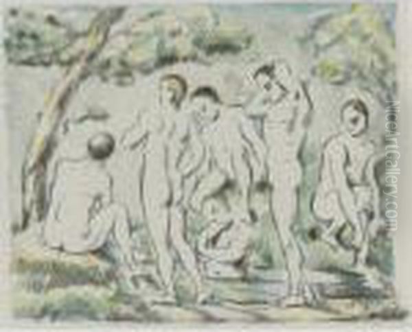 The Small Bathers (venturi 1156; Druick Iii) Oil Painting by Paul Cezanne