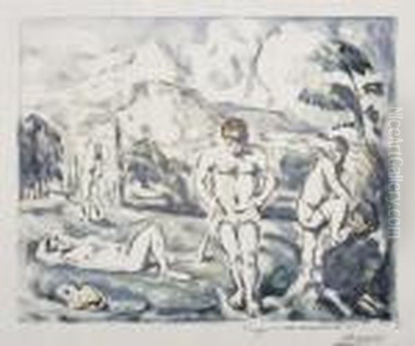 Les Baigneurs (grande Planche) Oil Painting by Paul Cezanne