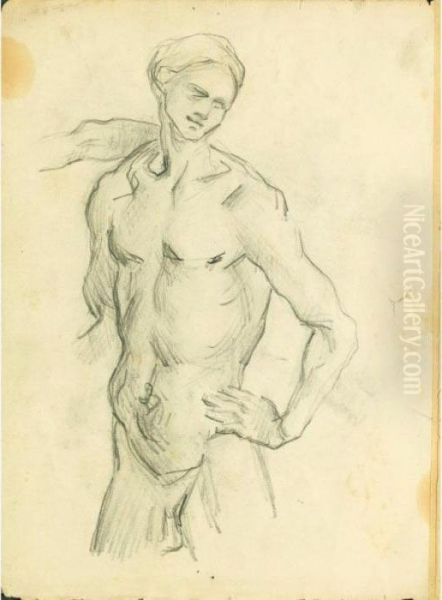 After Luca Signorelli, Male Nude - Recto After Eugene Delacroix: Sardanapalus - Verso Oil Painting by Paul Cezanne