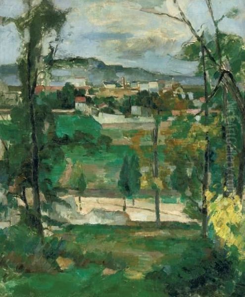 Village Derriere Les Arbres, Ile De France Oil Painting by Paul Cezanne