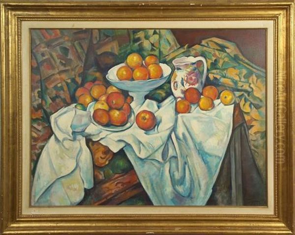 Cezanne. Natura Morta Con Alzata, Brocca E Pomi Oil Painting by Paul Cezanne