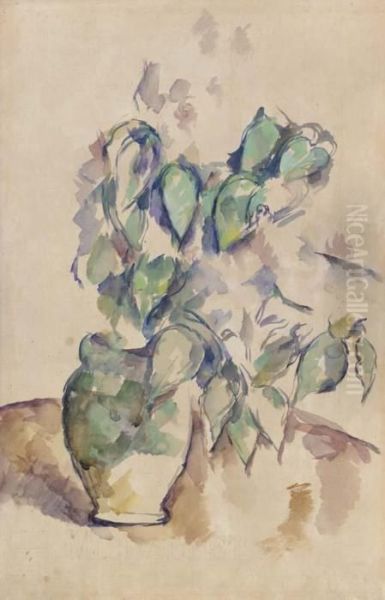 Feuilles Dans Un Pot Vert Oil Painting by Paul Cezanne