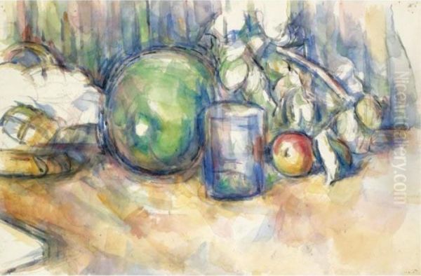 Nature Morte Au Melon Vert Oil Painting by Paul Cezanne