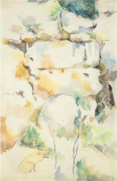 Rochers Pres Des Grottes Au-dessus De Chateau Noir (rochers A Bibemus) Oil Painting by Paul Cezanne