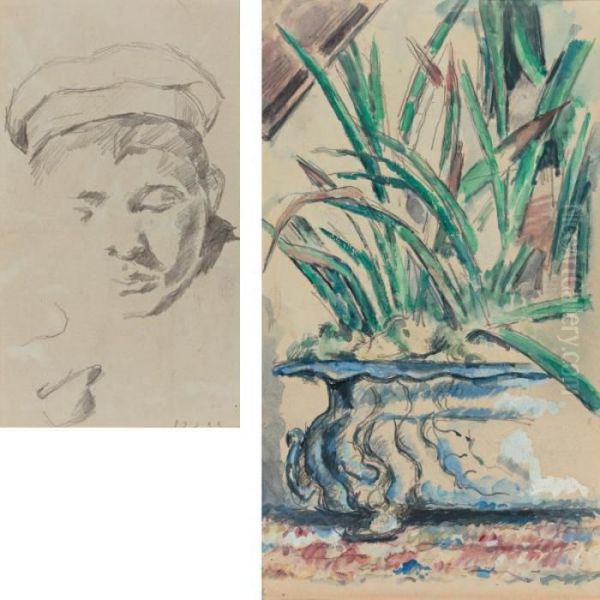 Le Cache-pot Bleu And Le Fils De L'artiste: A Double-sided Drawing Oil Painting by Paul Cezanne