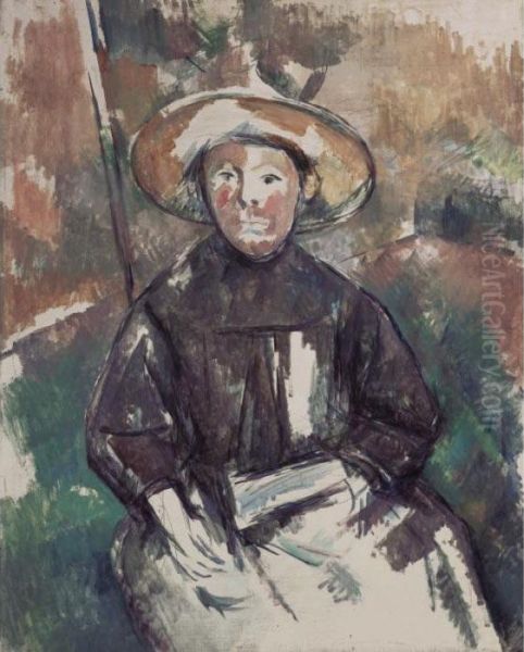 Enfant Au Chapeau De Paille Oil Painting by Paul Cezanne