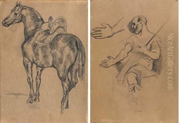 D'apres Gericault: 'cheval Turc A
 L'ecurie' (recto); Etude D'apresles Maitres Anciens (verso) Oil Painting by Paul Cezanne