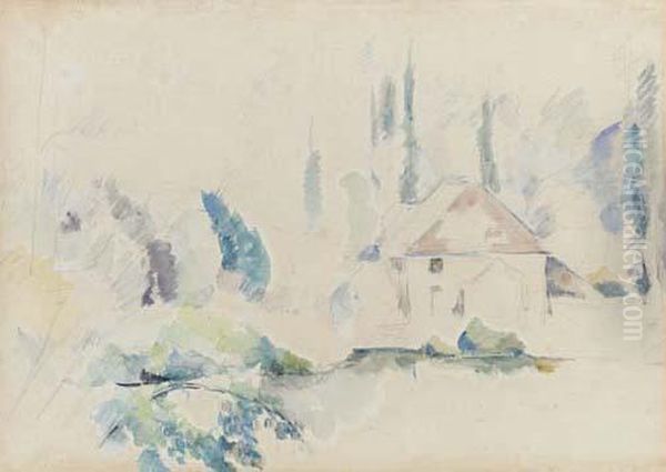 Villa Au Bord De L'eau, I Oil Painting by Paul Cezanne