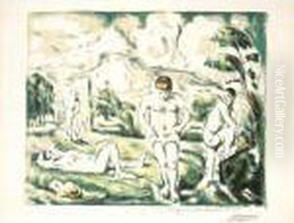 Les Baigneurs (grande Planche) (venturi 1157; Druick I) Oil Painting by Paul Cezanne