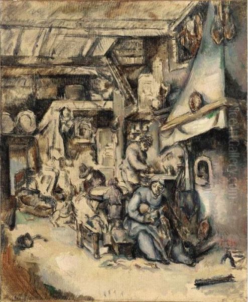 La Famille De Paysans (d'apres Adriaen Van Ostade) Oil Painting by Paul Cezanne