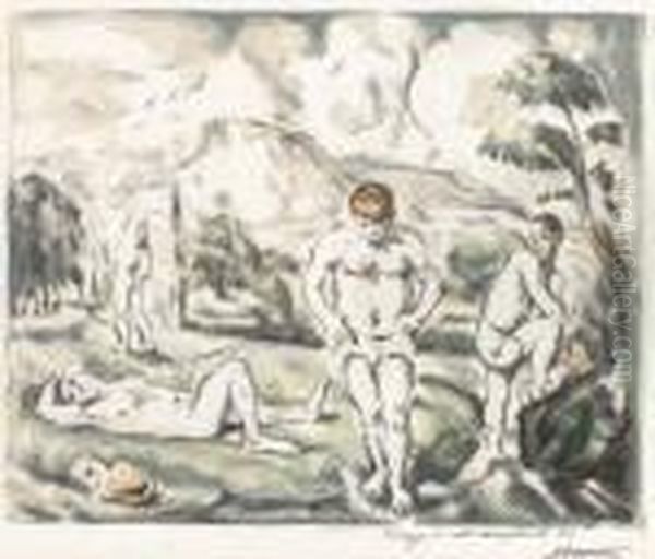 Les Baigneurs (large Plate) (v. 1157; D. I) Oil Painting by Paul Cezanne