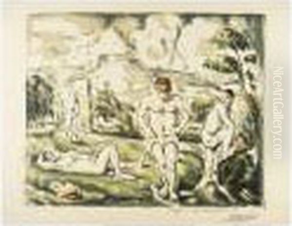 Les Baigneurs (grande Planche) (venturi 1157; Druick I) Oil Painting by Paul Cezanne