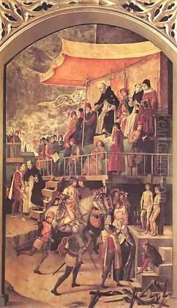 Burning Of The Heretics 1490 Oil Painting by P. Joos van Gent and Berruguete