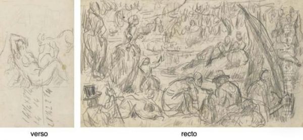 Paysage Fantastique (recto); Etude D'une Femme Et D'un Faune (verso) Oil Painting by Paul Cezanne