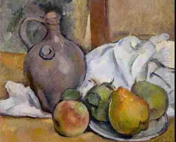 Pichet Et Assiette De Poires Oil Painting by Paul Cezanne