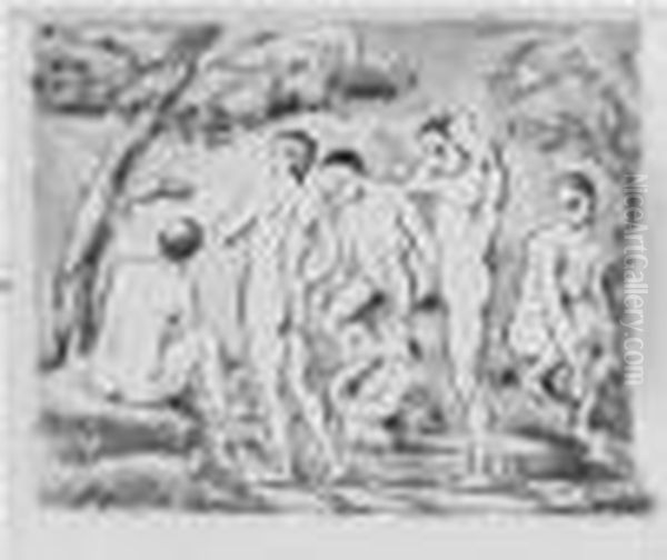 Small Bathers (venturi 1156; Druick 3) Oil Painting by Paul Cezanne