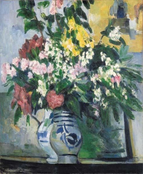 Les Deux Vases De Fleurs Oil Painting by Paul Cezanne