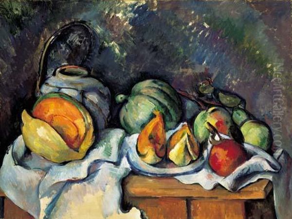 Nature Morte Aux Fruits Et Pot De Gingembre Oil Painting by Paul Cezanne