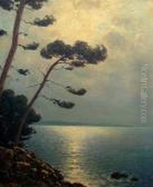 Mediterranean Coastal Sunset Oil Painting by Arsene Chabanian