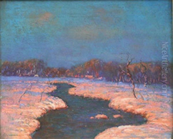 Riviere Serpentant Dans Un Paysageenneige Oil Painting by Arsene Chabanian