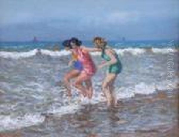 Les Baigneuses Dans Les Vagues Oil Painting by Arsene Chabanian