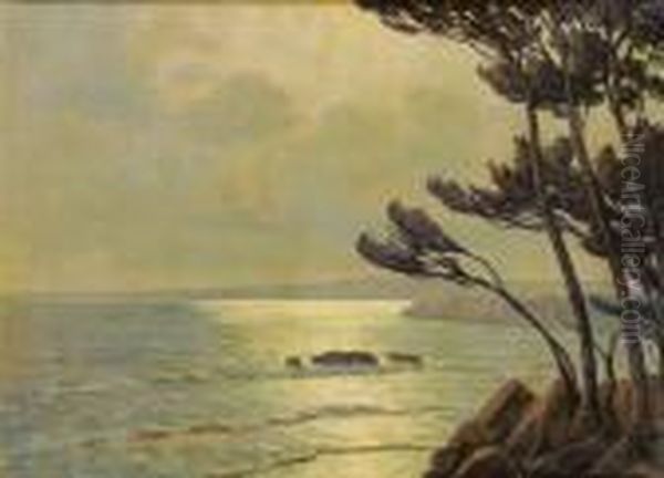 Moonlightin The Villefranche Bay Oil Painting by Arsene Chabanian