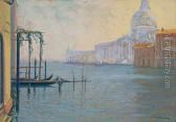 < Vue Du Grand Canal Et De La Dogana A Venise >. Oil Painting by Arsene Chabanian