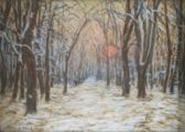 Soleil Dans La Foret Sous La Neige Oil Painting by Arsene Chabanian