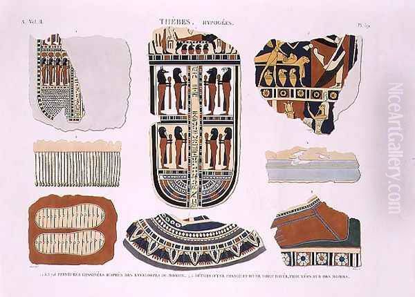 Illustrations of decorative details from the wrappings of mummies Oil Painting by Jomard