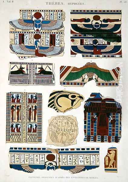 Illustrations of painted designs from the wrappings of the mummies Oil Painting by Jomard