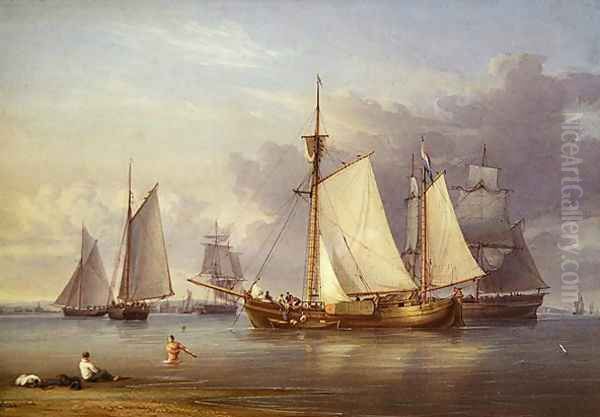 Dutch Fishing Boats at Anchor in an Estuary Oil Painting by William Joy