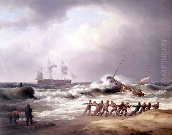 Lifeboat going to a Vessel in Distress Oil Painting by William Joy