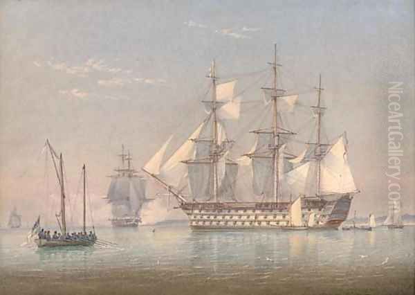 A First Rate lying in Spithead Oil Painting by William Joy