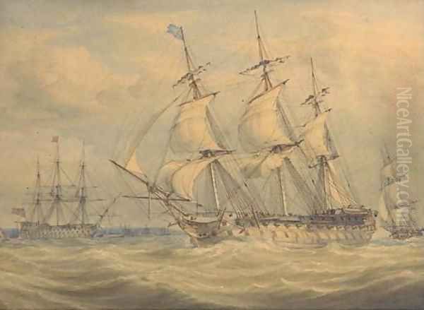 Men-o'war running past the anchorage Oil Painting by William Joy