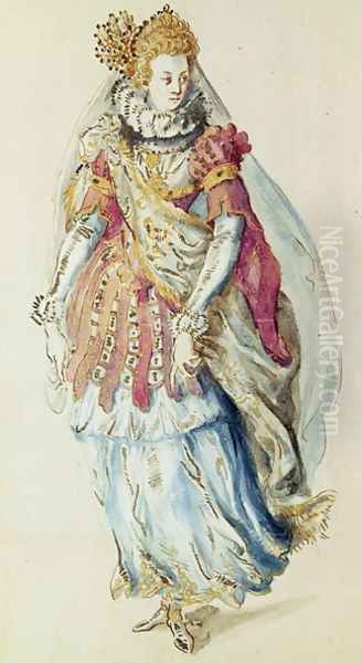 Costume design for a Lady Masquer Oil Painting by Inigo Jones