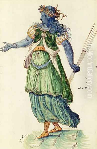 Costume design for the Torchbearer of Oceania from The Masque of Blackness Oil Painting by Inigo Jones