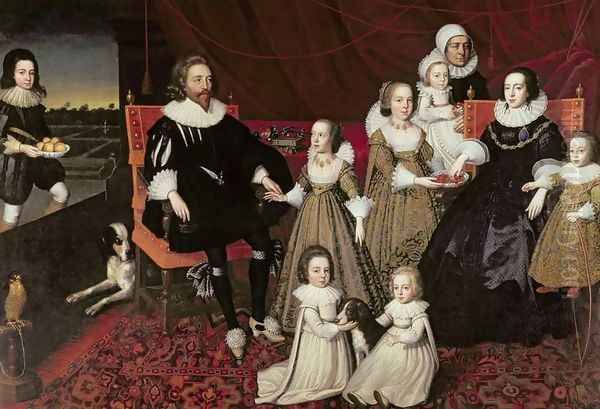 Sir Thomas Lucy 1532-1600 and Lady Alice Spencer d 1648 with Seven of their Thirteen Children Oil Painting by Johnson, Cornelius I