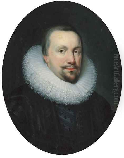 Portrait of a gentleman, traditionally identified as Thomas Coventry, first Baron Coventry (1578-1640), Lord Keeper, in a black doublet and white ruff Oil Painting by Johnson, Cornelius I