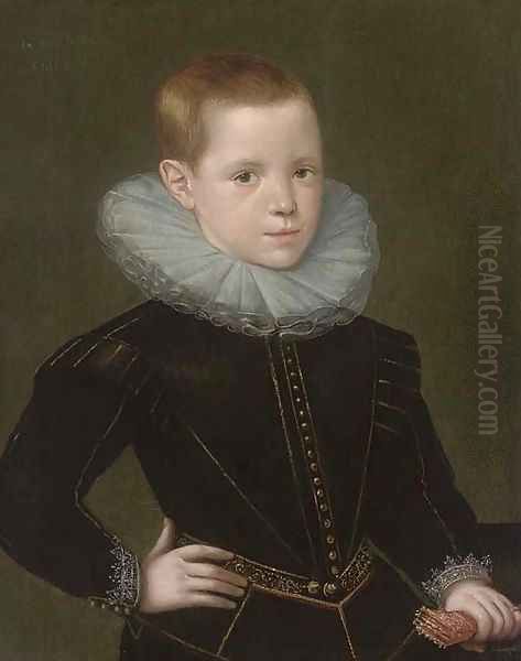 Portrait of Thomas Oxenden, half-length, in a black doublet and white ruff Oil Painting by Johnson, Cornelius I