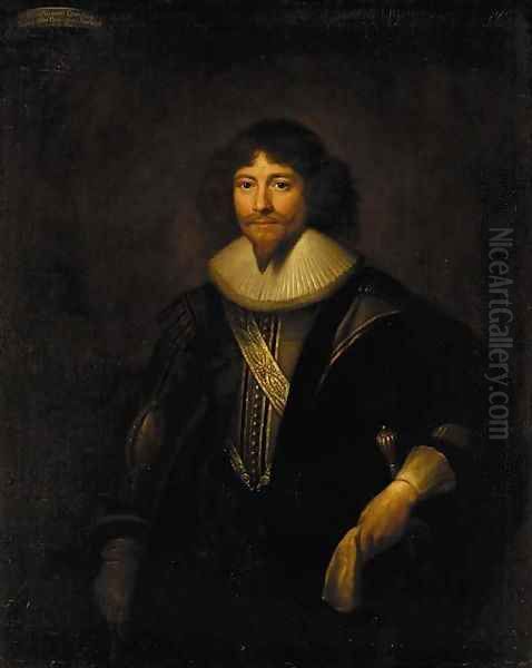 Portrait of a gentleman traditionally identified as William, 2nd Viscount Grandison, three-quarter-length, in a grey slashed doublet and ruff Oil Painting by Johnson, Cornelius I